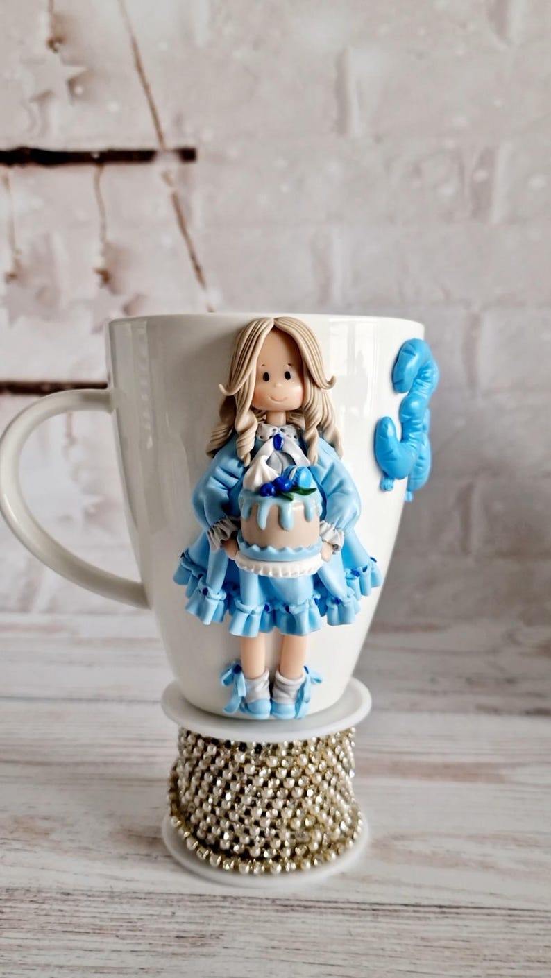 Polymerlera mugg och sked set, anpassad lerfigur mugg, tekopp set, födelsedagspresent till henne, julklapp, kawaii mugg, juldockor Mug