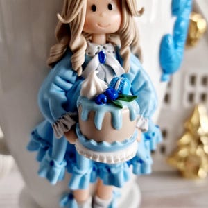 Polymerlera mugg och sked set, anpassad lerfigur mugg, tekopp set, födelsedagspresent till henne, julklapp, kawaii mugg, juldockor bild 2