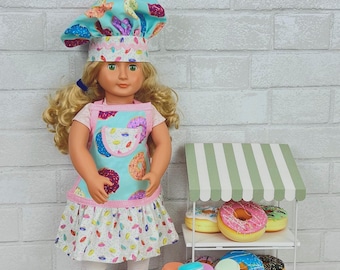 Doll Apron and Chef's Hat, Cute Doll Clothing for 18" Doll, Birthday Party Favor, Doll Aprons, Baking Party Favor