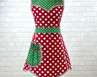 Women's Christmas Apron, Women's Holiday Apron, Cute Retro Apron for Women, Mrs. Claus Apron for Women