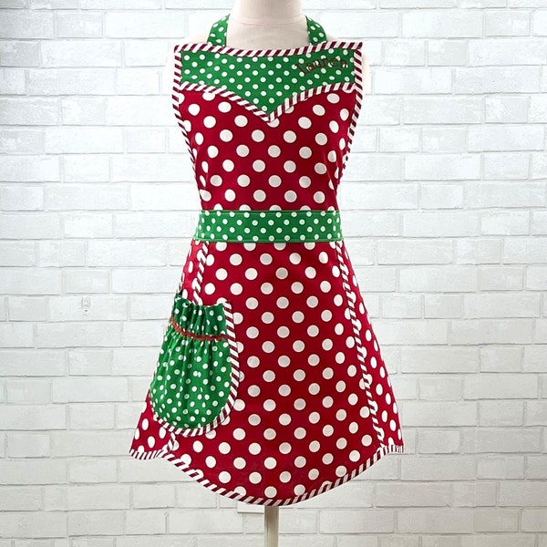 Women's Christmas Apron, Women's Holiday Apron, Cute Retro Apron for Women, Mrs. Claus Apron for Women