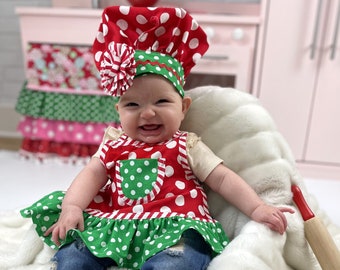 Christmas Baby Apron, Baby Apron and Chef's Hat, Christmas Photo Prop for Babies, Pictures with Santa, Family Christmas Photos, Infant apron