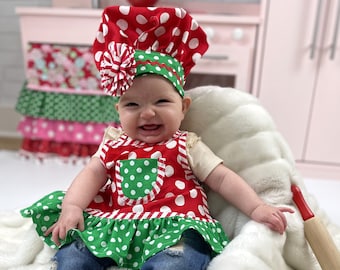 Christmas Baby Apron, Baby Apron and Chef's Hat, Christmas Photo Prop for Babies, Pictures with Santa, Family Christmas Photos, Infant apron