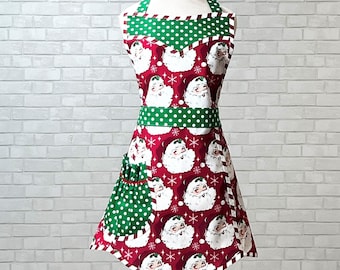 Women's Christmas Apron, Women's Holiday Apron, Cute Retro Apron for Women, Mrs. Claus Apron for Women, Vintage Santa