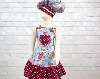 Children's Christmas Baking Apron with Chef Hat, Ruffle Skirt