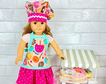Doll Apron and Chef's Hat, Cute Doll Clothing for 18" Doll, Birthday Party Favor, Doll Aprons, Baking Party Favor