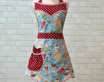 Women's Christmas Apron, Women's Holiday Apron, Cute Retro Apron for Women, Holiday Baking Apron, Cookie Apron
