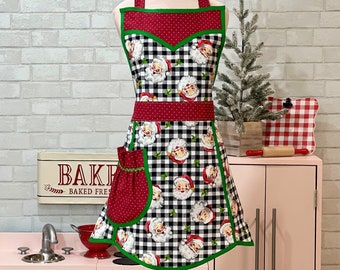 Women's Vintage Santa Apron, Farmhouse Christmas Apron