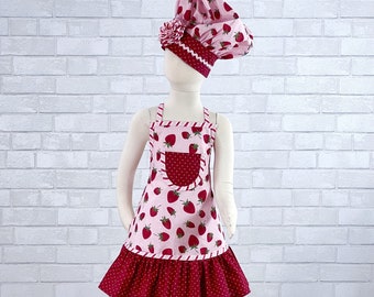 Girls Strawberry Ruffle Apron and Chef's Hat