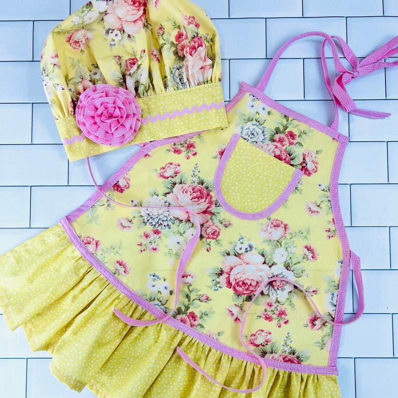 Kids Apron Girls Ruffle Apron Child's Chef Set Etsy