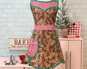 Women's Christmas Apron, Women's Holiday Apron, Cute Retro Apron for Women, Holiday Baking Apron, Gingerbread Cookie Apron