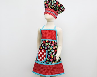 Clearanced kids Cupcake Apron including chef's hat, Kids Apron, Children's aprons, Ruffled Skirt Apron, Girls apron on Sale, Size 4-6