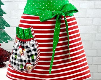 Cookie Swap Apron: Red Stripes, Santa Pocket, Host Gift