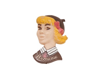 VINTAGE 1940's BROWNIE  Figural, Girl Scout Pin, CELLULOID, Broach, Jewelry, Collectable, Gift