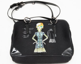 Women's AUTHENTIC MOSCHINO  1980s Black Wool Novelty Handbag. Couture, OOAK, Designer