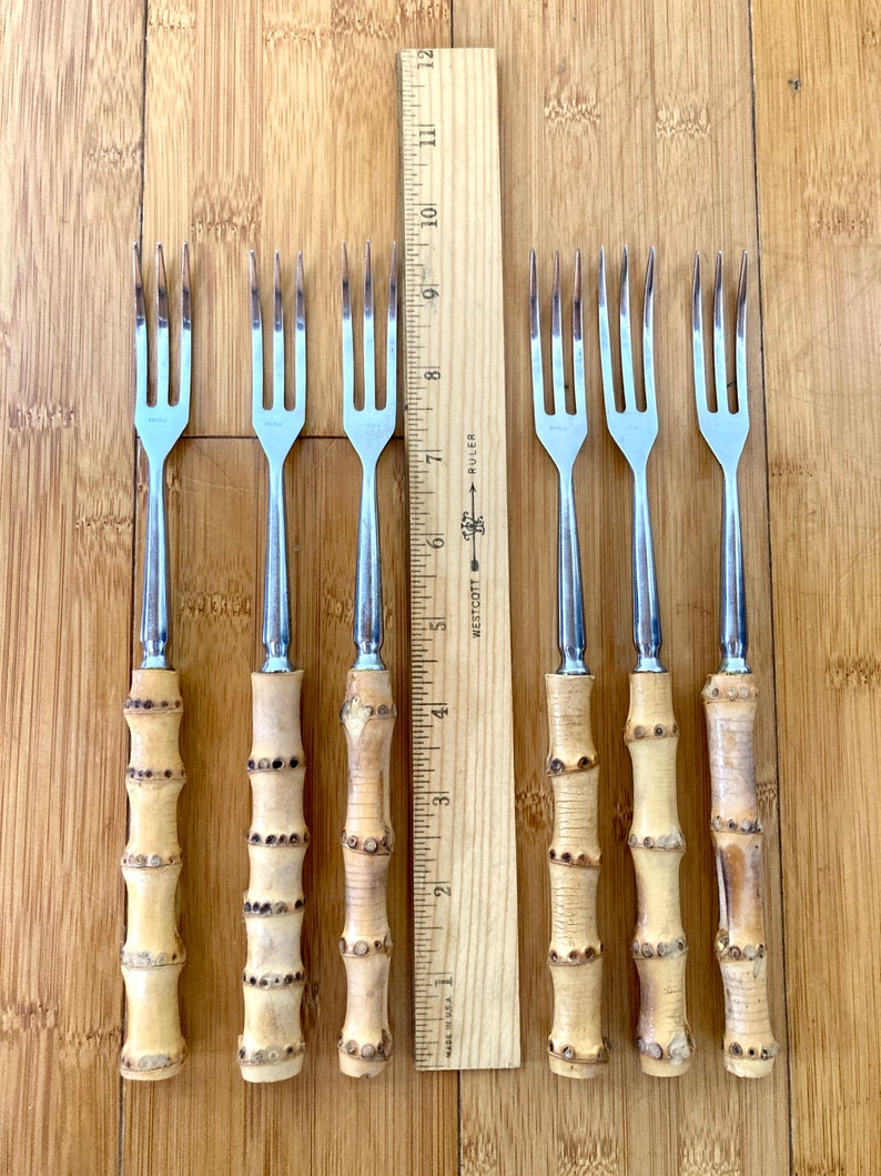 Set of 6 Bamboo Stainless Steel Inox Fondue Forks - Etsy