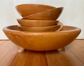 Vintage Munising wooden salad bowl set