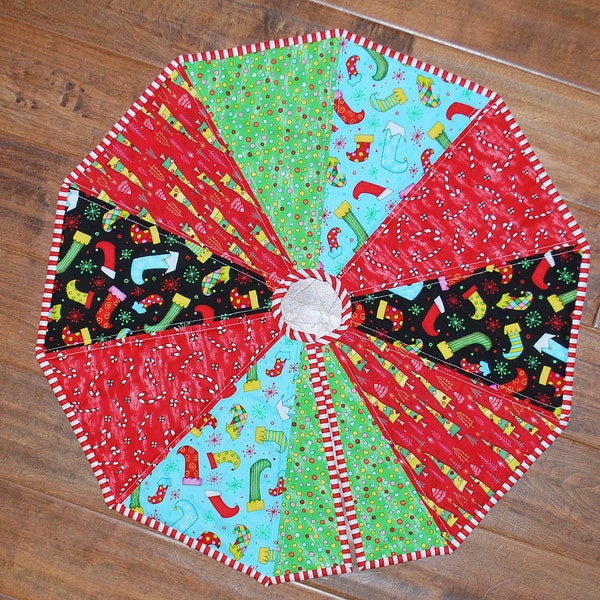 Quilted Mini holiday Tree Skirt table top tree skirt One Crazy Christmas 24 inch diameter