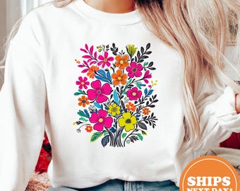 Wildflower Sweatshirt / Floral Hoodie / Boho Flower Pullover