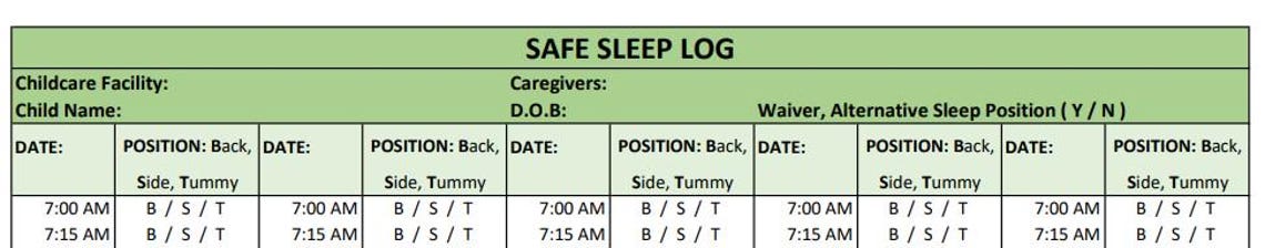 Infant Safe Sleep Log – Printable Excel Chart for Daycare Sleep Checks ...