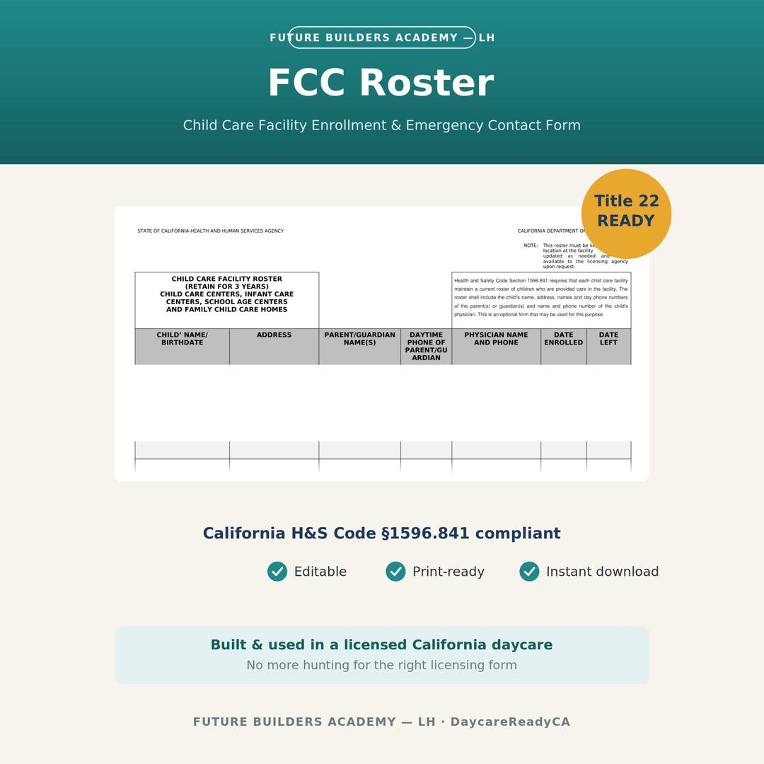 Child Care Facility Roster – Editable Daycare Enrollment & Emergency ...