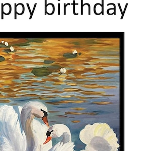 Biglietto di auguri di compleanno stampabile con l'arte del cigno - Download immediato, design elegante e senza tempo, auguri digitali unici per occasioni speciali