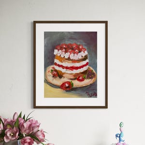 Strawberry Cake Digital Art | Realistic Dessert Printable | Whipped Cream and Berries | Kitchen and Bakery Wall Decor | Foodie Gift Download