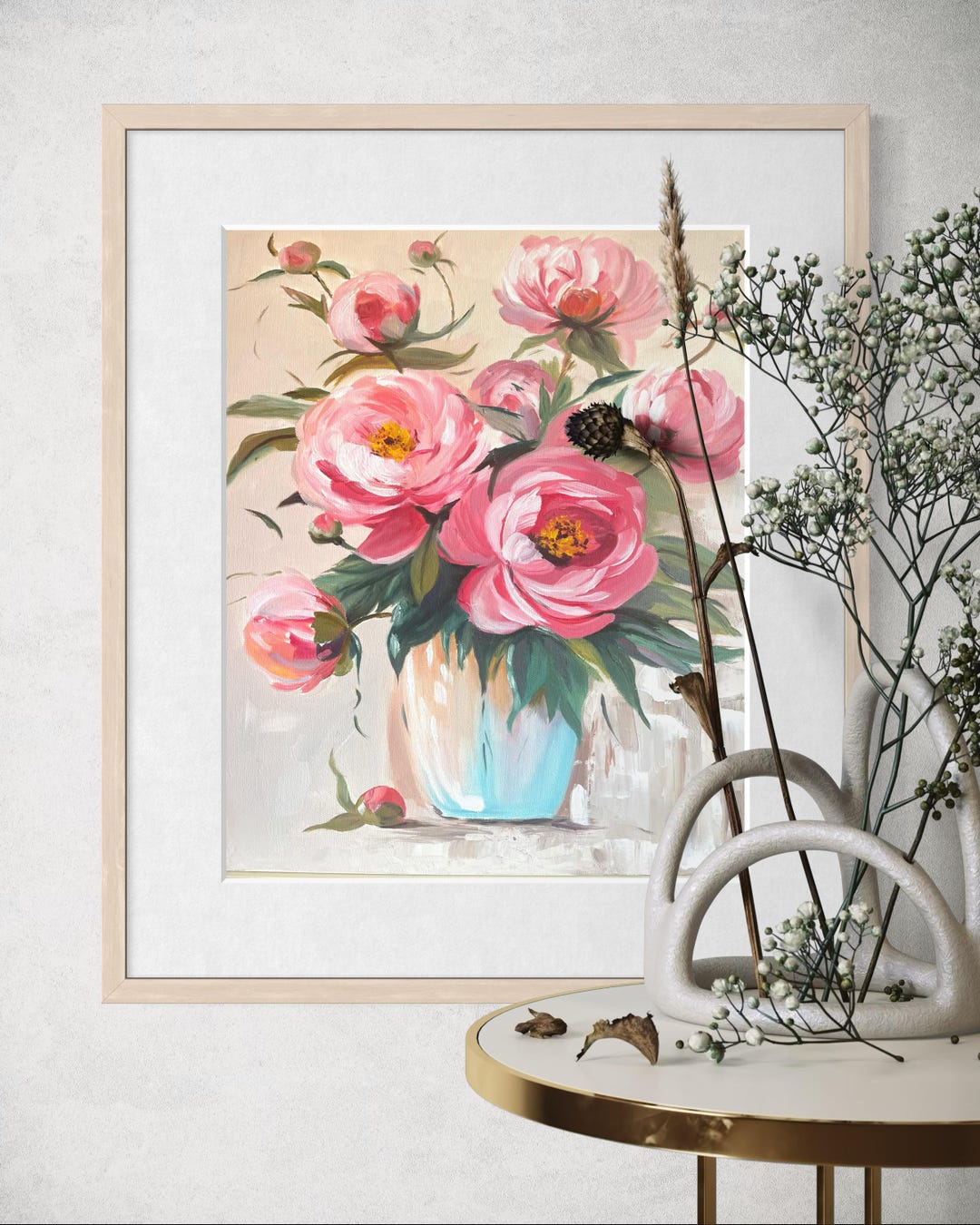 Pink Peony Wall Art Print | Floral Digital Download | Elegant Flower ...