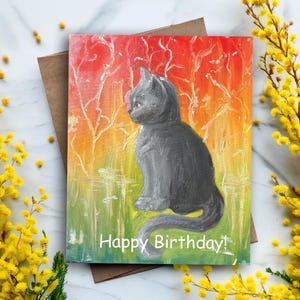Tarjeta de cumpleaños de gato "Miau" / Divertida tarjeta imprimible para amantes de los gatos / Arte digital de gatitos / Adorable felicitación gatuna para ella o él / Idea de regalo instantáneo