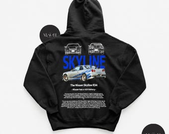 Limited Nissan Skyline Hoodie- Skyline GTR R34 Hoodie -Paul Walker Hoodie - JDM Car Hoodie - Skyline R34 Hoodie -Japanese Car Hoodie