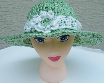 PDF Crochet Pattern - Wear it Your Way 3-pc Plarn Sun Hat with wide brim & detachable flower/adjustable headband