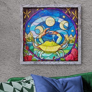 Cancer Zodiac Art Print: Moonlit Crab Astrology Decor (Digital Download, PDF File)
