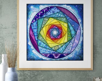 Sacred Geometry Print, Spiral Wall Art, Meditation Decor, Digital Download