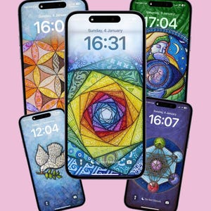 Phone Wallpaper Set, Sacred Geometry Art, Healing Symbols, Digital Download