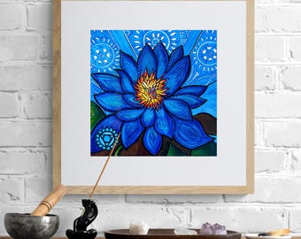 Blå Lotus halschakratryck, Yogastudiodekor, Självuttryck, Andlig Gåva, Digital Nedladdning