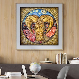 Aries Zodiac Art Print – Yoruba Ram Astrology Poster, Digital Download