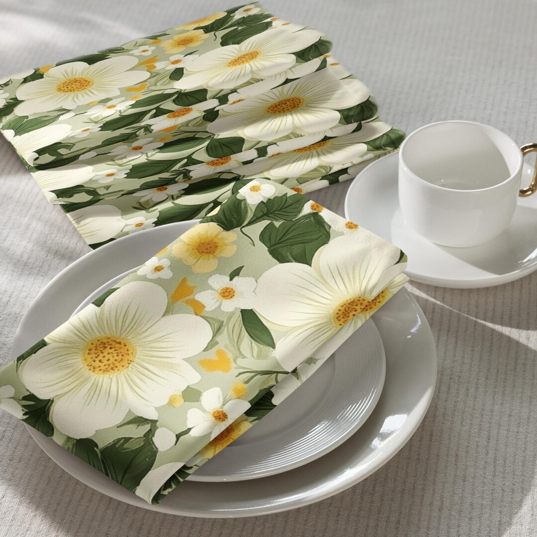 Yellow Floral Napkin Set - Etsy