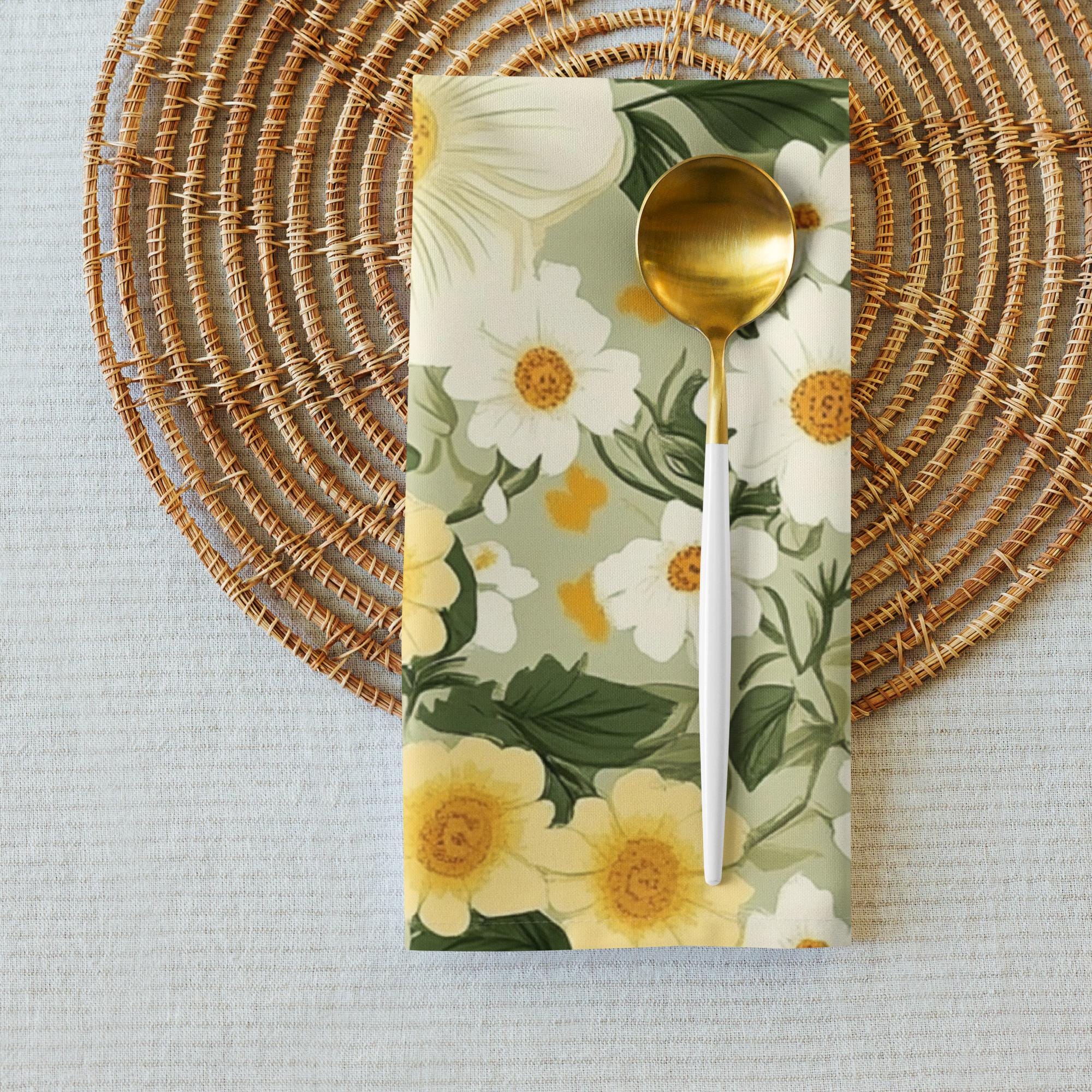 Yellow Floral Napkin Set - Etsy