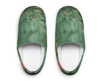 Pantuflas verdes con estampado floral