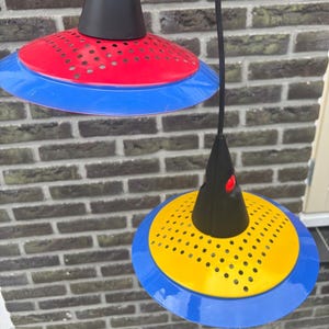 Memphis style pendant lamp pair