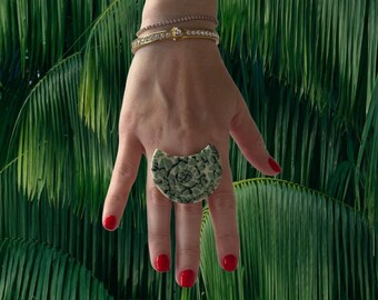 Anel de cerâmica, joias femininas, anel exclusivo, joias de cerâmica, anel grande, anel de declaração, anel ajustável, anel boho, anel tribal, Studioleanne