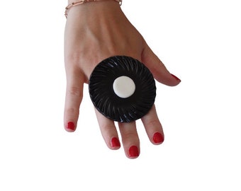 Large Ring, Unique Jewelry, Ceramic Ring, Statement Ring, black and white, big ring, bold ring, geometric ring, handmade ring, Studioleanne