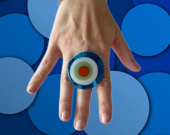 Evil Eye Ring, Protection Ring, Unique Jewelry, Statement Jewelry, fused glass ring, bespoke jewelry, unisex ring, handmade by Studioleanne