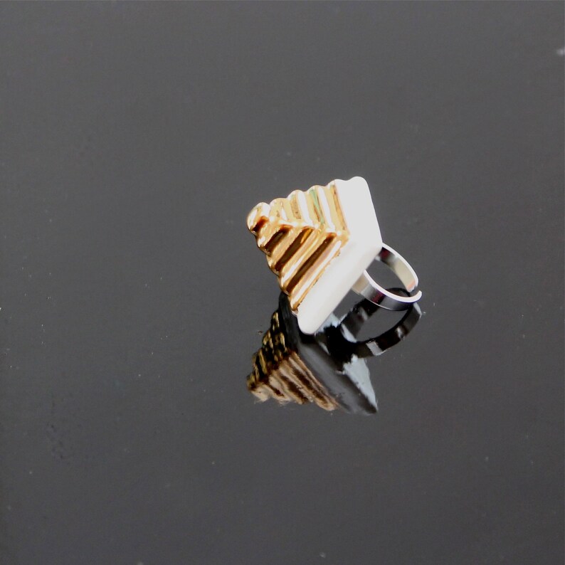 Gold Pyramid Ring 14k gold Mothers Day cocktail ring fashion ring Ceramic Ring handmade ring ceramic jewelry statement ring