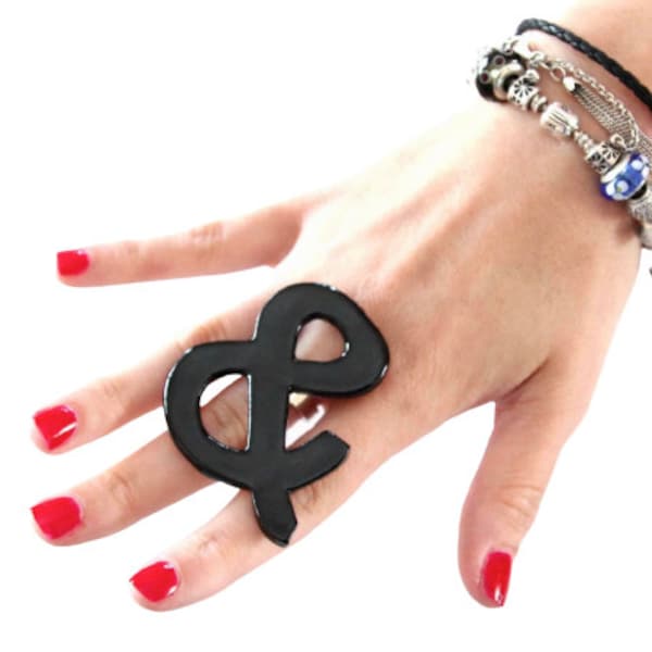 Ceramic ring, Ampersand ring, novelty ring, big ring, number ring, initial ring, bold ring, handmade ring by StudioLeanne, statement ring
