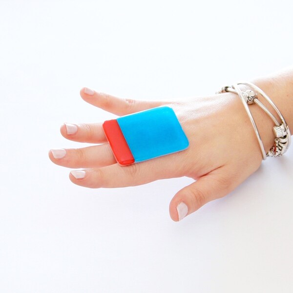 Big Statement Ring Fused Glass  - RESERVED for Irene, boho ring, cocktail ring, adjustable ring - Handmade ring