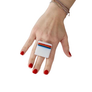 LGBT Gifts, Rainbow Ring, Fused Glass ring, gay pride ring, LGBT jewelry, handmade ring, pride ring, statement ring, , Studioleanne