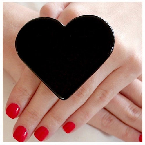 Statement Ring, Ceramic Ring, Black Heart Ring  - large ring, big ring, bold ring, fashion ring, black ring handmade ring by  StudioLeanne