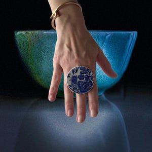 Blue ring, broken china jewelry, Upcycled ring, Porcelain Ring, Vintage Ring, recycled ring, Antique Vintage Jewelry, Ceramic Ring, big ring