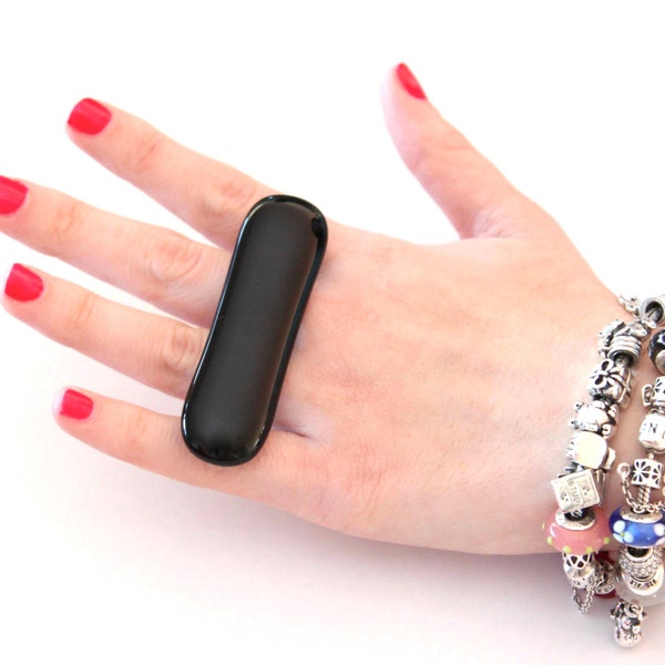 Finger Ring Doppelglas - gro&szlig;e k&uuml;hne handgemachte Aussage zwei Finger ring - BLACK MAGIC - 2. 8 cm